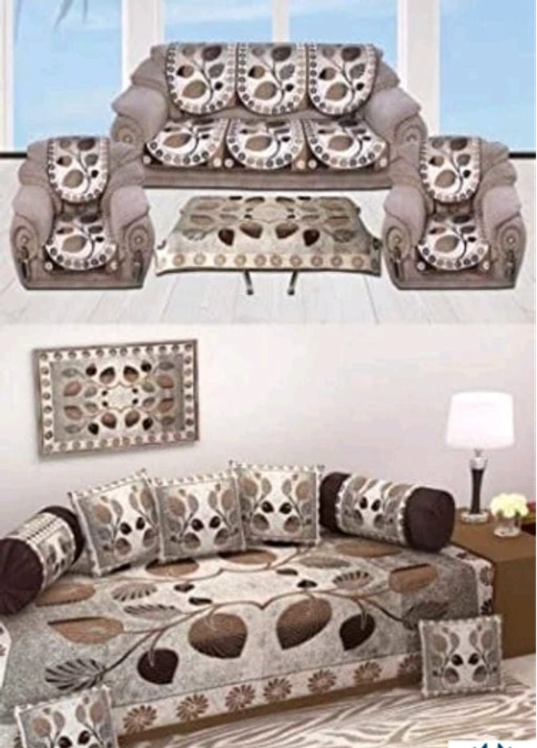 Combo Trendy Stylish Sofa Covers And Dewan set With Table Cover - Free Size, Chenille, Multipack :1